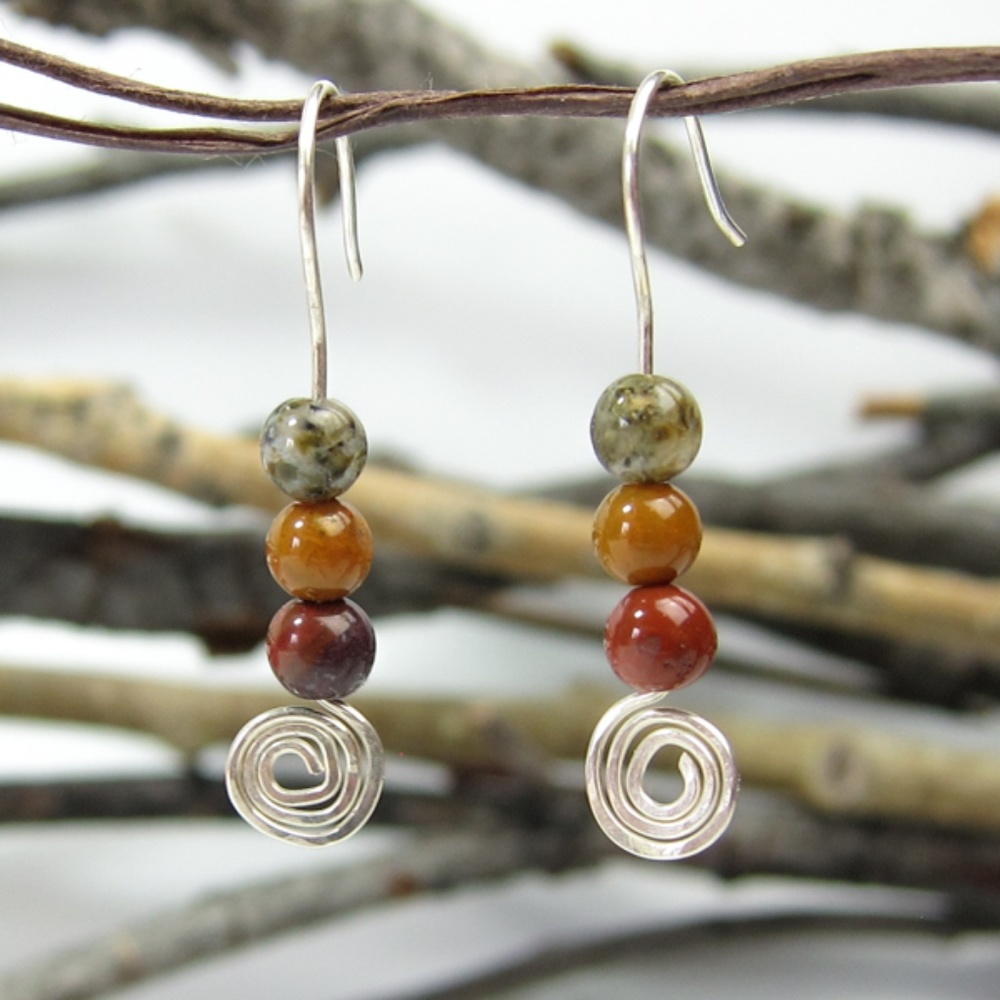 Sterling Silver Spirals & Jasper Handmade Earrings